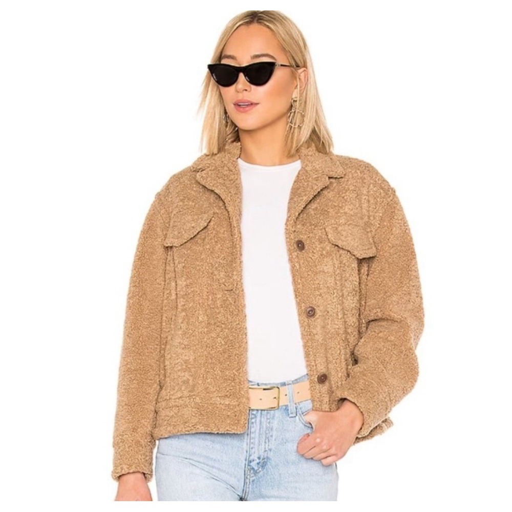 $495 VINCE faux Fur Shearling Teddy Tan Cozy Trucker Bomber Jacket Coat XS/2